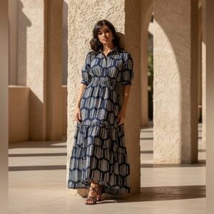 Tahari NWT $148 Navy White Dot Dress 16 PTP XS Lined / Elastic Waist / Gorgeous!